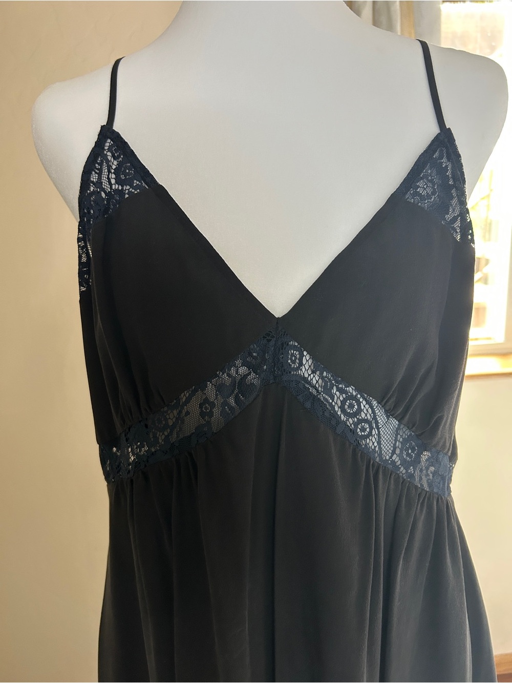 Twelfth Street by Cynthia Vincent 100% Silk Black Lace Slip Dress | Size Large